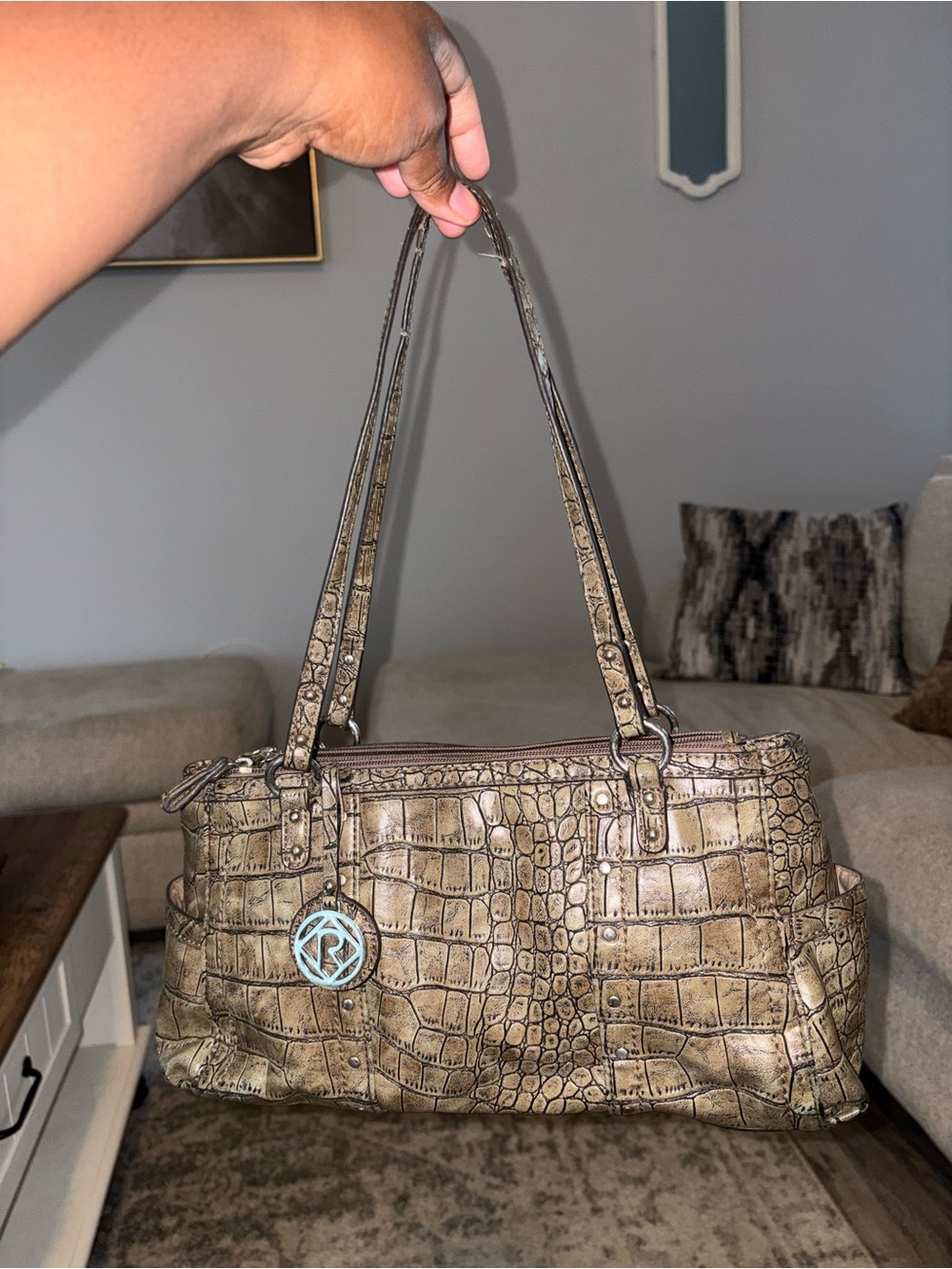 Relic Croc-Embossed Shoulder Bag in Olive